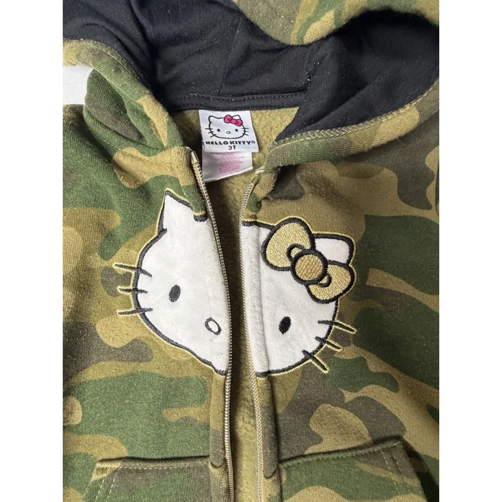 Hello Kitty Camo Hoodie Jacket Girls Size 3T‎ Green Camouflage Full Zip